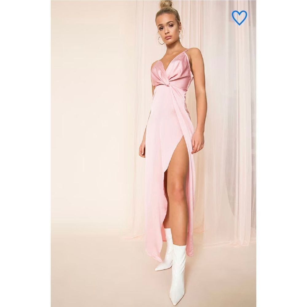 Superdown Blake High Slit Slip Maxi Dress in Pink Size XXS